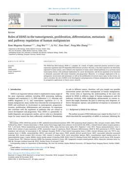 Roles of DDX5 in the Tumorigenesis, Proliferation, Differentiation