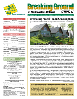 SPRING 11 Grassroots Innovation Since 1939 a Publication of the North Eastern Ontario Soil & Crop Improvement Association (NEOSCIA)