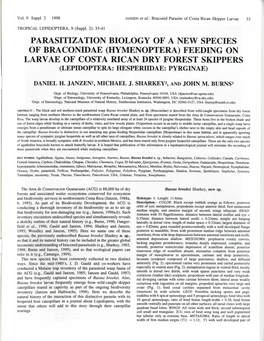Parasitization Biology of a New Species of Braconidae (Hymenoptera) Feeding on Larvae of Costa Rican Dry Forest Skippers (Lepidoptera: Hesperiidae: Pyrginae)