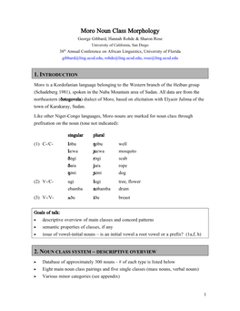 Moro Noun Class Morphology