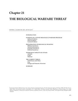 Chapter 21 the BIOLOGICAL WARFARE THREAT