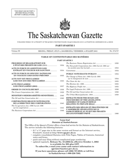 Sask Gazette, Part I, Jul 4, 2003