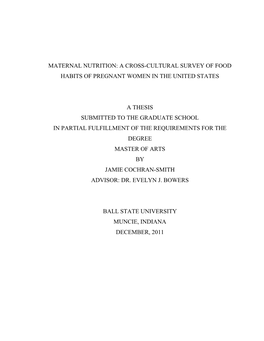 Maternal Nutrition: a Cross-Cultural Survey of Food Habits of Pregnant Women in the United States