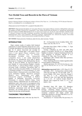 Taiwania 57 (2012): New Orchid Taxa and Records in the Flora of Vietnam