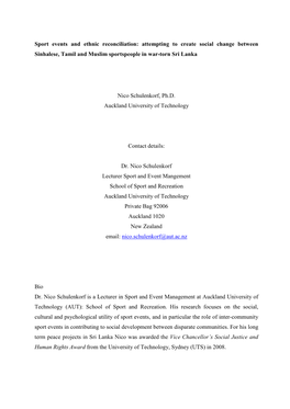 Sport Events and Ethnic Reconciliation: Attempting to Create Social Change Between Sinhalese, Tamil and Muslim Sportspeople in War-Torn Sri Lanka