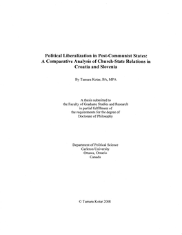 Political Liberalization in Post-Communist States: a Comparative Analysis of Church-State Relations in Croatia and Slovenia