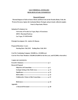 (STAR) CONSORTIUM Research Proposal Thermal Impacts of Salt
