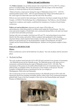 Pallava Art and Architecture