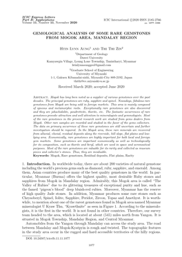 Gemological Analysis of Some Rare Gemstones from Mogok Area, Mandalay Region