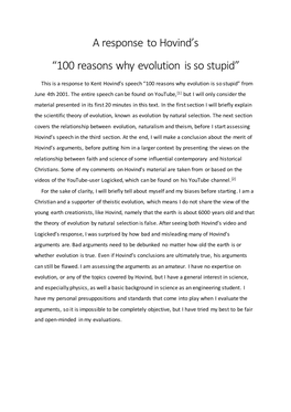 A Response to Hovind's “100 Reasons Why Evolution Is So Stupid”