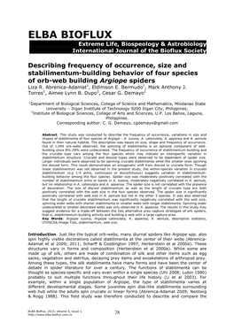 ELBA BIOFLUX Extreme Life, Biospeology & Astrobiology International Journal of the Bioflux Society