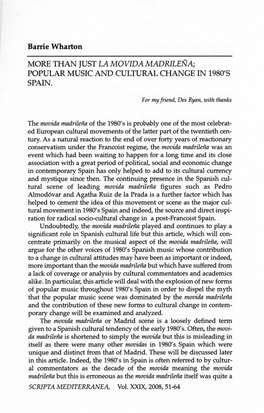 Popular Music and Cultural Change in 19So's Spain