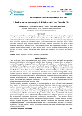 A Review on Antidermatophytic Efficiency of Plant Essential Oils