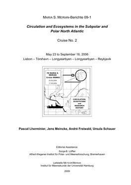 MARIA S. MERIAN-Berichte 09-1 Circulation and Ecosystems in The