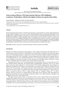 Opiliones: Laniatores: Podoctidae), with the Description of Three New Species from China