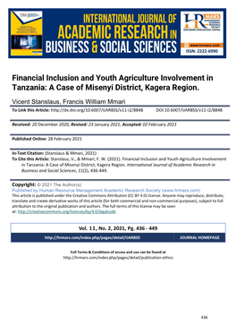 Financial Inclusion and Youth Agriculture Involvement in Tanzania: a Case of Misenyi District, Kagera Region