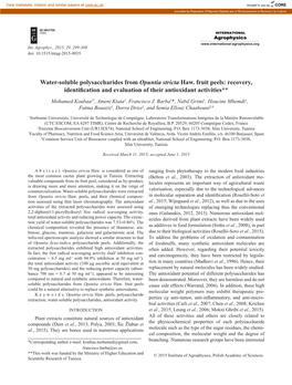 Water-Soluble Polysaccharides from Opuntia Stricta Haw. Fruit Peels