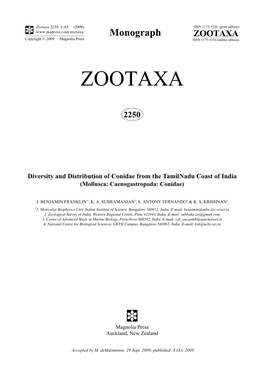 Zootaxa 2250: 1–63 (2009) ISSN 1175-5326 (Print Edition) Monograph ZOOTAXA Copyright © 2009 · Magnolia Press ISSN 1175-5334 (Online Edition)