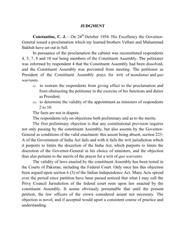 JUDGMENT Constantine, C. J. – on 24Th October 1954. His Excellency the Governor- General Issued a Proclamation Which My Learne