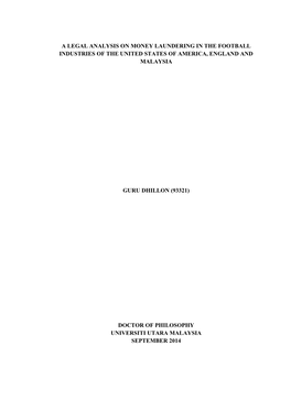 A Legal Analysis on Money Laundering in the Football Industries of the United States of America, England and Malaysia