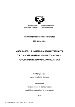 Masajearen, Ur Hotzeko Murgilketaren Eta T.E.C.A.R. Terapiaren Eragina Korrikalari Popularren Errekuperazio Prozesuan