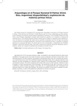 Arqueología En El Parque Nacional El Palmar (Entre Ríos, Argentina): Disponibilidad Y Explotación De Materias Primas Líticas