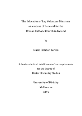 The Education of Lay Volunteer Ministers As a Means of Renewal for the Roman Catholic Church in Ireland