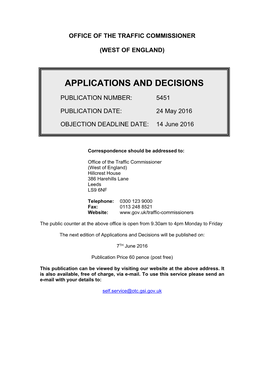 Applications and Decisions: West of England: 24 May 2016