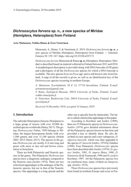 Dichrooscytus Fervens Sp. N., a New Species of Miridae (Hemiptera, Heteroptera) from Finland