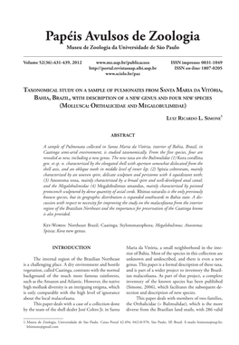 Taxonomical Study on a Sample of Pulmonates from Santa Maria Da Vitória, Bahia, Brazil, with Description of a New Genus And