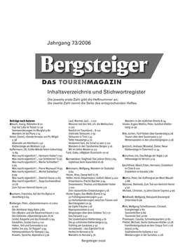 Jahrgang 73/2006 Inhaltsverzeichnis Und Stichwortregister