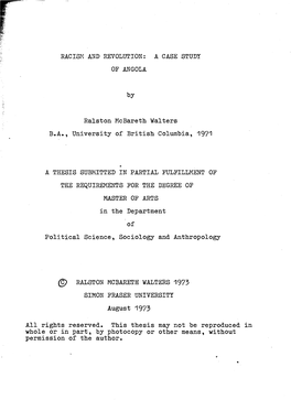 Racism and Revolution : a Case Study of Angola.