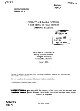 Fertility and Family Planning a Case Study of Ngao District Lampang, Thailand
