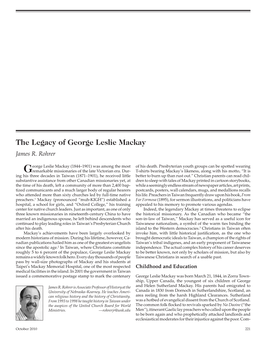 The Legacy of George Leslie Mackay James R