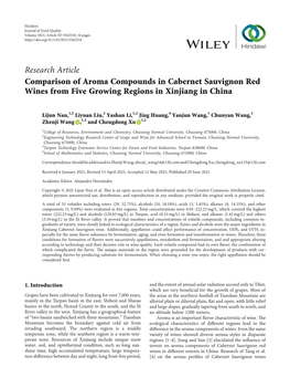 Comparison of Aroma Compounds in Cabernet Sauvignon Red Wines from Five Growing Regions in Xinjiang in China