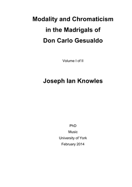 Modality and Chromaticism in the Madrigals of Don Carlo Gesualdo