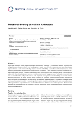 Functional Diversity of Resilin in Arthropoda