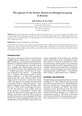 The Species of the Former Toninia Coeruleonigricans Group in Estonia