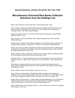 Miscellaneous Oversized Rare Books Collection Selections from the Holdings List