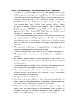 10. Apart from the Terms and Conditions As Listed in Promotion Material, Offers Are Subject to Specific Terms and Conditions of the Merchant