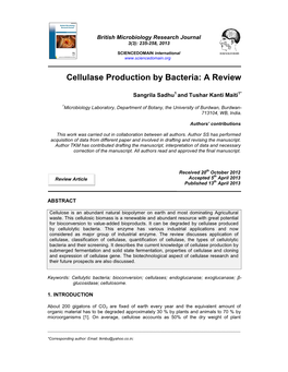 Cellulase Production by Bacteria: a Review