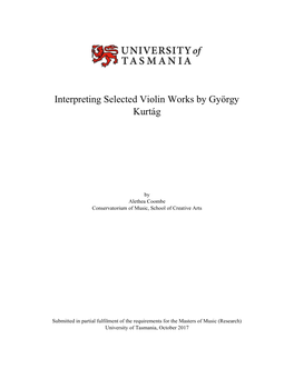 Interpreting Selected Violin Works by György Kurtág