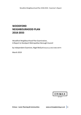 Woodford Neighbourhood Plan 2018-2033 - Examiner’S Report