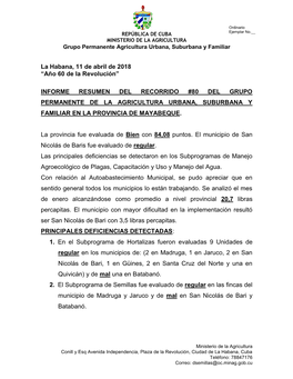 La Habana, 11 De Abril De 2018 “Año 60 De La Revolución”