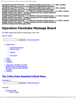 The Critics Have Reached Critical Mass - Operation Clambake Message Board