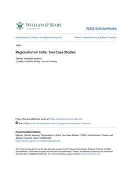 Regionalism in India: Two Case Studies