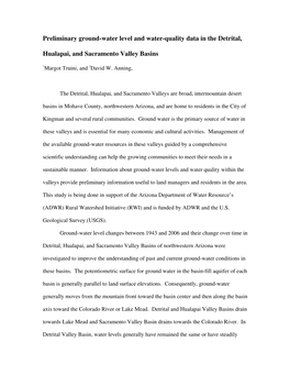 The Detrital, Hualapai, and Sacramento Valleys Are Broad, Intermountain Desert Basins in Mohave County, Northwestern Arizona, An