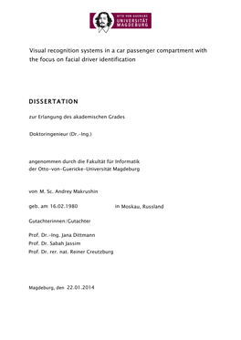 Visual Recognition Systems in a Car Passenger Compartment with the Focus on Facial Driver Identification