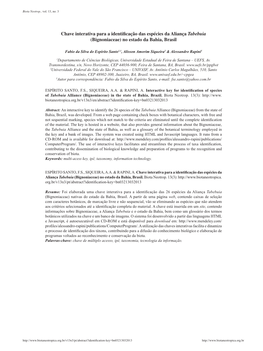 Chave Interativa Para a Identificação Das Espécies Da Aliança Tabebuia (Bignoniaceae) No Estado Da Bahia, Brasil