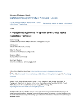 A Phylogenetic Hypothesis for Species of the Genus Taenia (Eucestoda: Taeniidae)